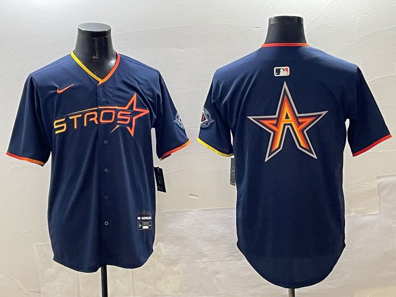 Men Houston Astros Blank Drak Blue Three generations Joint Name 2025 Nike MLB Jersey style 5
